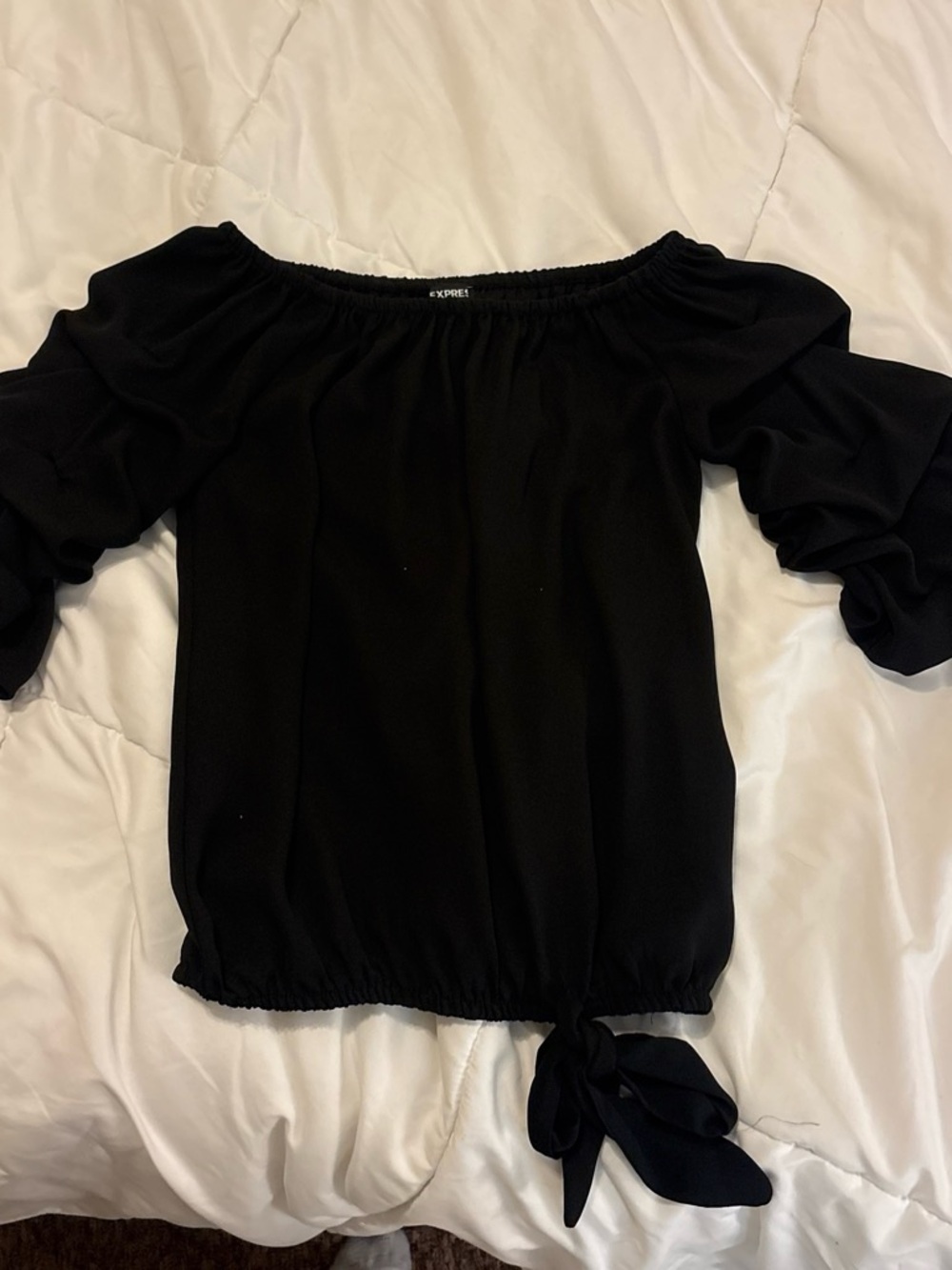 Express Black Off-Shoulder Tie-Hem Blouse